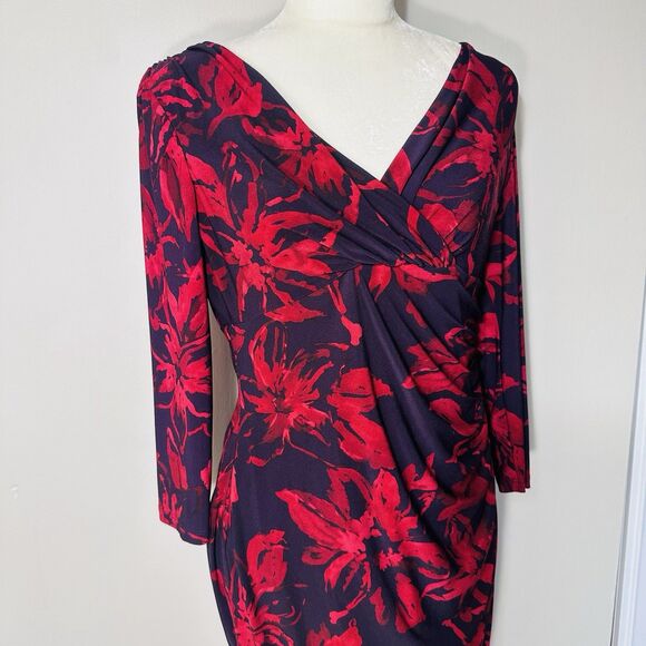 RALPH LAUREN Women's Faux Wrap Floral Sheath Dress Size 10 Red ]Stretch - Picture 13 of 14